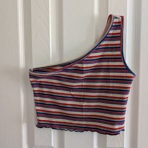 Multicolor Striped One-Shoulder Tank Top Casual Y2K Retro Summer Cropped